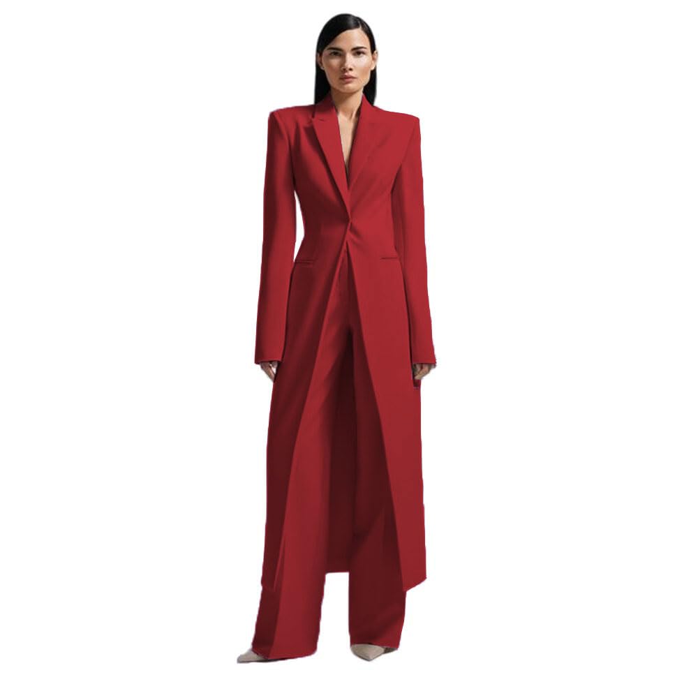 HZUOU Womens Long 2 Piece Suit Jacket Pants Slim Fit 1 Button High Street Luxury Womens Clothing Pant