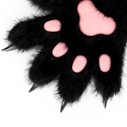 HAOAN Furry Fur Cat Wolf Fox Dog Fur Animal Paws Claws Golves Mittens Hands Costume Cosplay4