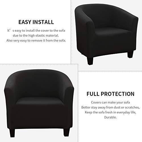 Image of SearchI Club Chair Slipcover Stretch Barrel Chair Covers Solid Color Tub Chair Slipcovers Spandex Armchair Sofa Cover Removable Couch Furniture Protector Arm Chair Cover for Living Room(Black)