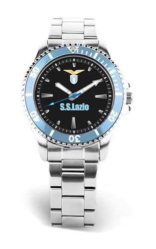 PRESTIGE & DELUXE Lowell Lazio Gent Bracc Montre bracelet en acier inoxydable pour homme - Cadran 41 mm dans son emballage officiel + porte-clés football,...