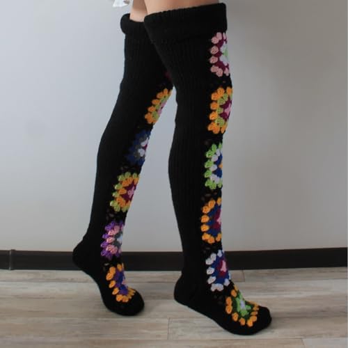 Image of SherryDC Women's Hangmade Flower Cable Knit Thigh High Socks Over Knee High Long Leg Warmers