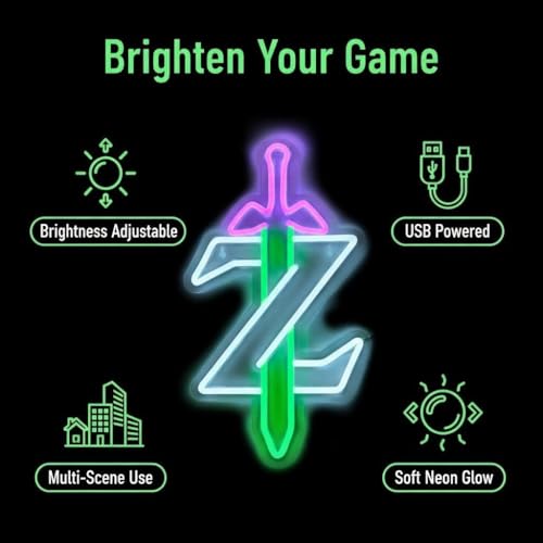 Image of Neon Sign LED Light, Master Sword LED Sign for Gaming Room Decor Gamer Gifts for Game Room Wall Bedroom Decor LED Neon Light for Game Fans (White Z)
