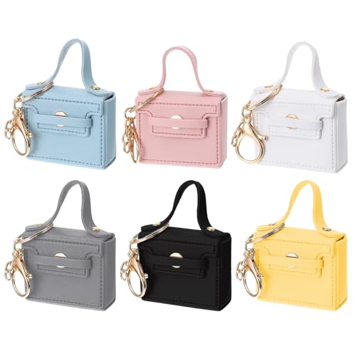 6 PCS Mini Backpack Keychain PU Leather Coin Purse Bag Keychain Cute Wallet Key Chain Bag Charm Makeup Pouch Keychains Data Cable Organizer Bags Charms Accessories for Backpacks Women (6 color)