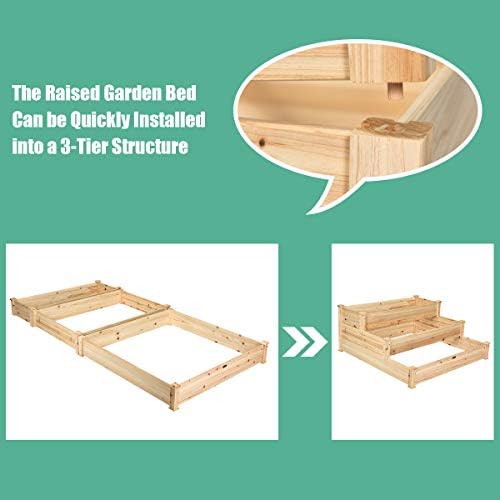 COSTWAY 3 Tier Raised Garden Bed, Fir Wood Elevated Planter Box Kit, Outdoor Vegetable Flower Herb Growing Containers for Patio Yard Lawn Greenhouse