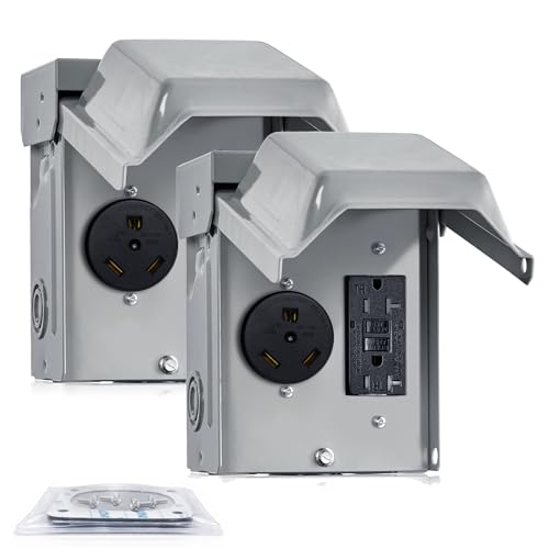 HQRP 2-Pack 30 Amp 125 Volt RV Power Outlet NEMA TT-30R & 20A WRTR GFCI Metal Box, Rainproof 3R Weatherproof Enclosure, Outdoor Power Plug for Patio Garage Camper Travel Trailer Generator [ETL Listed]
