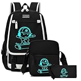 EZYCOK School Backpack Kids Backpack Skateboard Anime Luminous School Bag for Teen Boys and Girls, Lightweight Laptop Backpack College Bookbag