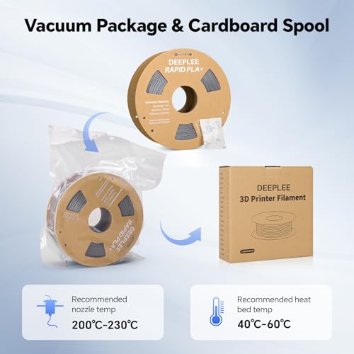 Image of Rapid PLA Plus Filament 1.75mm, High Speed 3D Printer Filament Up to 600mm /s, PLA+ Filament Dimensional Accuracy + /- 0.02 mm Fits Most FDM 3D Printer, Cardboard Spool 2 Pack 1kg Gray