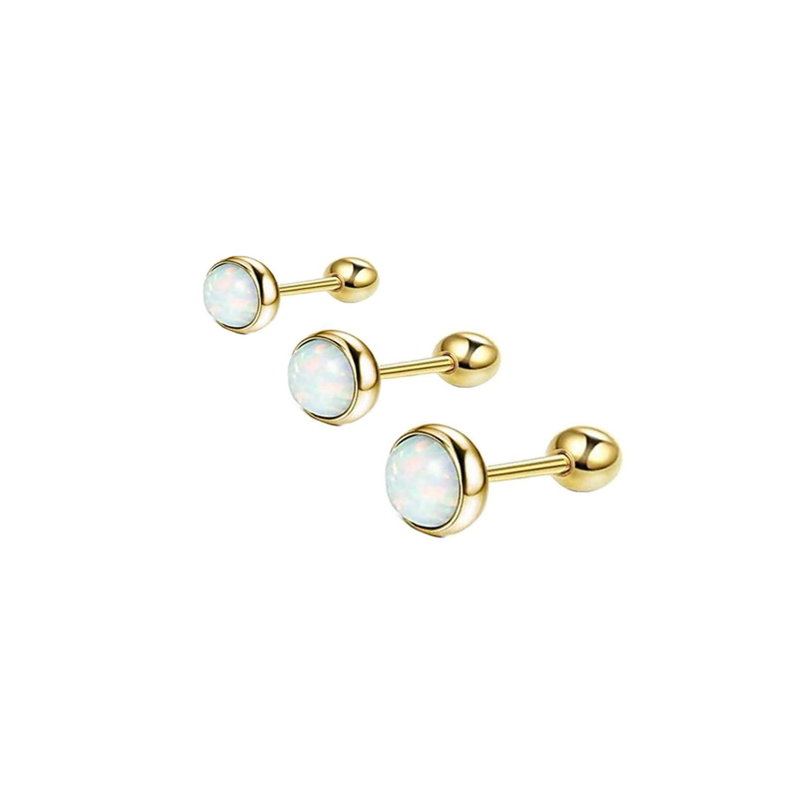 Daesar Piercing 1.2mm Nariz Piercing para Cejas 16G,Piercing Set Nariz 3Piezas Ópalo 3mm/4mm/5mm Piercing Acero Quirurgico Septum Oro