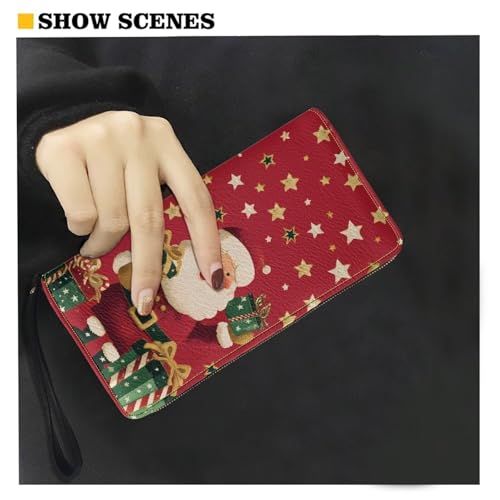 Image of Bulopur Santa Claus Wallet for Women Christmas Gifts for Mom PU Leather Credit Card Holder Money Long Wallet with Wristlet Large Capacity Zip-Around Phone Purse for Ladies Girly
