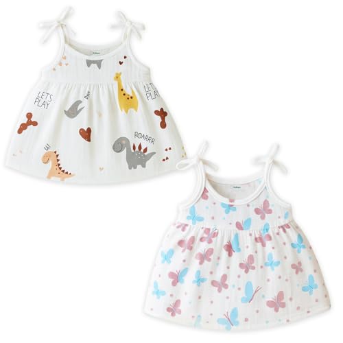 Image of Kidbea Organic Cotton Baby Girl Dresses | Muslin Frock for Girls | Soft Breathable Cute Printed Summer Wear Clothes with Tie-Up Shoulders