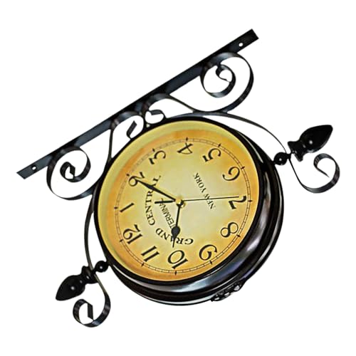 Horloge murale design rétro double face métal rotative à 360° - 2
