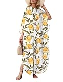 MAKABO Mumus Women's Kaftan Dresses Caftan Loungewear V Neck Button Down Floral Yellow Bat Wing Maternity Clothes