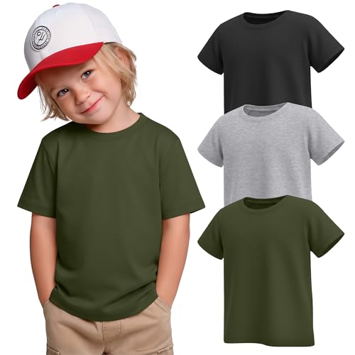 Image of Oakgarden 3 Pack Toddler Boys Crewneck T Shirts | 18M-5T, Short Sleeve Solid Tees, Soft Basic Tops, Baby Summer Clothes, Daycare, Preschool, Playdates, Daily Wear