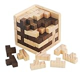 Wooden Brain Teaser Puzzle Cube Easter Basket Stuffers Wooden Puzzles T-shaped Jigsaw Logic Puzzle Educational Toy for Kids and Adults by AHYUAN (Brown and Natural)