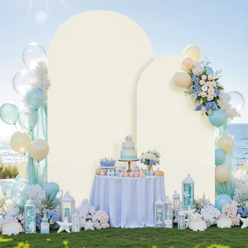 Image of 7.2FT 6FT Arch Backdrop Cover for Wedding, Set of 2 Stretchy Spandex Fitted Arch Stand Cover for Baby Shower, Birthday Party Decor, Chiara Backdrop Cover with Double-Sided Design(Ivory)