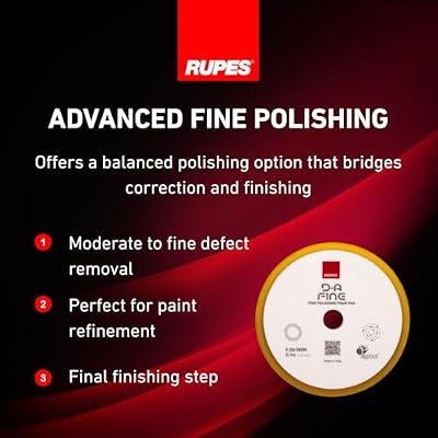 RUPES 180mm Pack of 6 Yellow D-A Fine Finishing Foam Pads | Ideal for Moderate to Fine Paint Correction & Gloss Enhancement | Improves Cutting Performance | Compatible with 6 Backing Plate