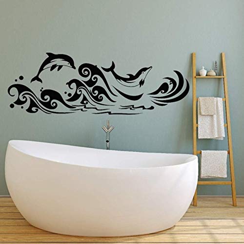 Wangyy Dolphins Sea Waves Marine Style Vinyl Wall Decal Home Decor Bathroom Art Mural Removable Wall Stickers 58X20 cm