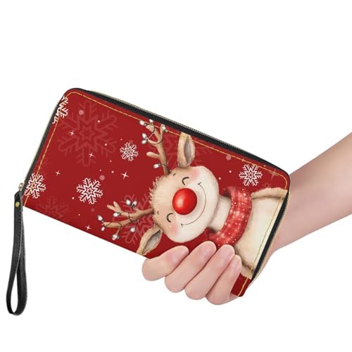 Image of Bulopur Christmas Reindeer Wristlet Wallet for Women Teen Girls Blocking Credit Card Holder PU Leather Phone Wallet Clutch Large Capacity Ladies Travel Purse