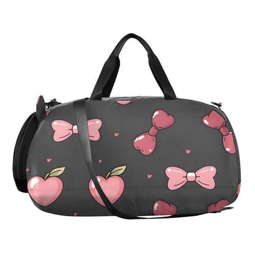 Duffle Bag Kids Gym Bag with Shoes Compartment & Wet Separation Overnight Travel Duffel Bag Cherry Heart Black Background for Girl Boy2