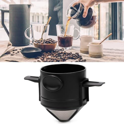 Cafetera reutilizable con cono de acero inoxidable, filtro de goteo de café de 1 a 2 tazas, sin papel con soportes plegables para casa, oficina, viajes, camping