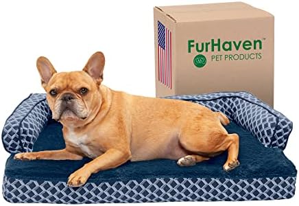 Furhaven Medium Memory Foam Dog Bed Comfy Couch Plush & Decor Sofa-Style w/ Removable Washable Cover - Diamond Blue, Medium