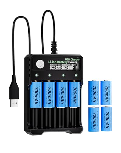 4-Slot 16340 Battery Charger Button Top Set for Flashlights Universal 3.7V Batteries Charger for 18650 26650 16340 21700(No Suitable for nimh & Other 1.5V Batteries)