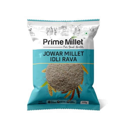 Image of Prime Millet For Good Health Organic Jowar Idli Rava | Premium Sorghum Millet Idli Mix | High Fiber Superfood | Gluten Free Healthy Breakfast Ingredient | Supports Healthy Digestion | Natural Unpolished Jowar Rava | Ancient Grain Nutrition (500 Gram)