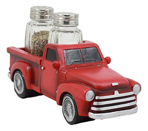 Ebros Classic Old Fashioned Red Pickup Truck Figurine Holder For Glass Salt And Pepper Shakers Kitchen Decor Statue
