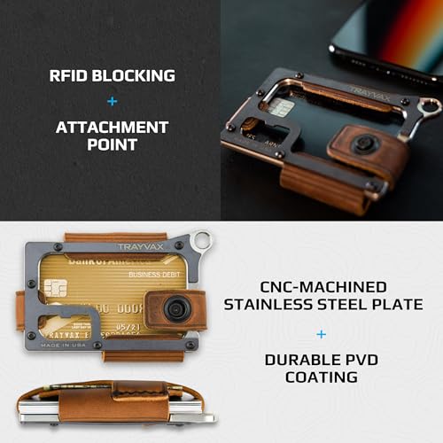 Trayvax Contour Wallet, RFID Front Pocket Money and Credit Card Holder, Minimalist Slim Leather Metal Wallet for Men and Women, Raw Tobacco Brown4