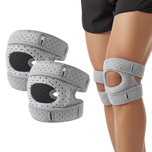 Qehyuelefu 2 Pcs Knee Brace Knees Support for Men Women 360 Degree Knee Support Adjustable Flexible Knees Support for Running Soccer Basketball Workouts (Grey)