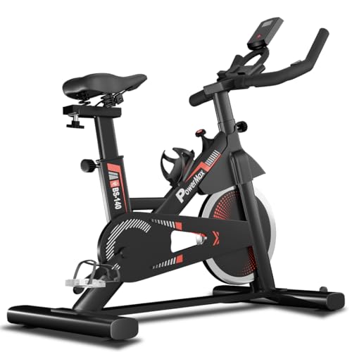 PowerMax Fitness BS-140 Exercise Bike with Belt drive, 12KG Flywh...