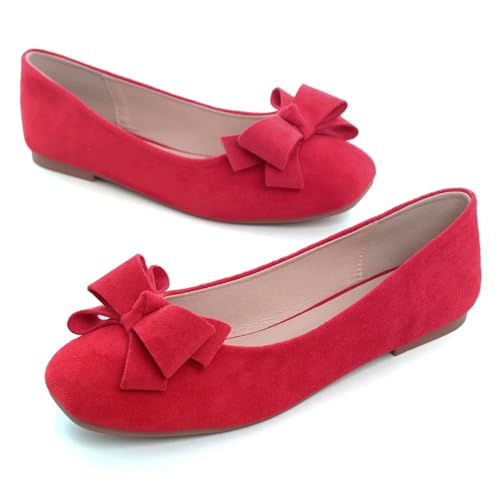 Hee grand Flats for Women Comfortable Wide Width Square Toe Flats Bowknot Dress Shoes Lightweight Slip-ons Loafers2