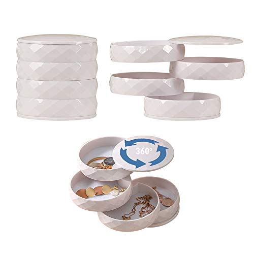 MQ - Caja organizadora de joyería pequeña con rotación de 360 Grados para Mujeres y niñas, 4 Niveles de Viaje, joyería portátil para Pendientes, Pulseras, Anillos