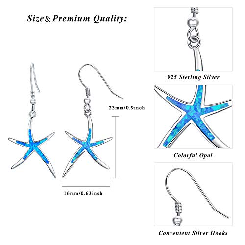 Starfish Earrings, 925 Sterling Silver With Blue Opal Fish Hoops Earings, Nautical Hawaiian Sea Beach Earrings, Starfish Jewelry Gifts For Women Starfish Lovers #TOP2