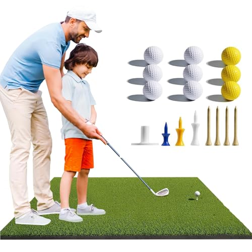 Golf Mat Golf Hitting Mat – Artificial Turf Golf Training Mat with 9 Golf Balls 7 Golf Tees, Golf Mats Practice Outdoor Indoor Golf Hitting Training Aids for Driving Chipping Golf Lovers