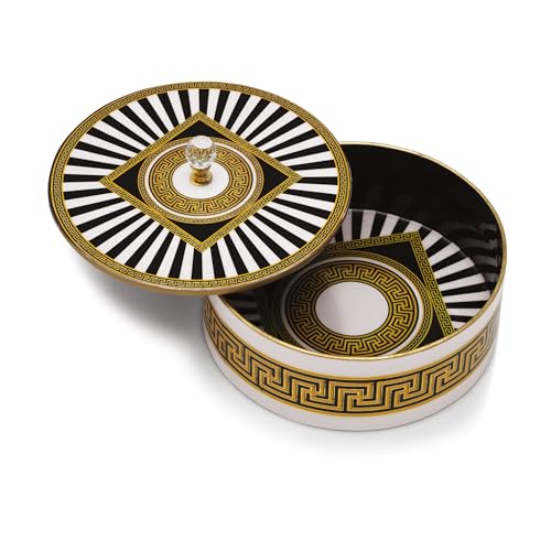 Image of Attro Spiral Black Designer Wooden Lid Round Multipurpose Box for Kitchen Storage, Chapati, Chocolate