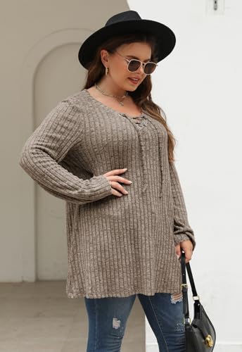Image of Nemidor Women Plus Size Casual Tunic Top Drawstring V Neck Long Sleeve