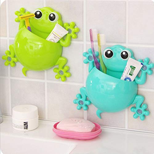 Hemoton Kids Toothbrush Toothpaste Holder Wall Mounted Cute Cartoon Frog Shaped Suction Cup Bathroom Storage Organiser Caddy For Decorations #TOP1