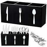 Suzile Acrylic Cutlery Storage Organizer Bin Silverware Caddy Countertop Knife Spoon and Fork Holder Kitchen 3 Section Tableware Storage Box for Cabinet Indoor Home Flatware Dining Room (Black,M)