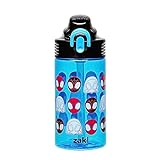 Zak Designs Marvel Spider-Man Sage Water Bottle For School or Travel, 16oz Durable Plastic Water Bottle With Straw, Handle, and Leak-Proof, Pop-Up Spout Cover (Spidey and His Amazing Friends)