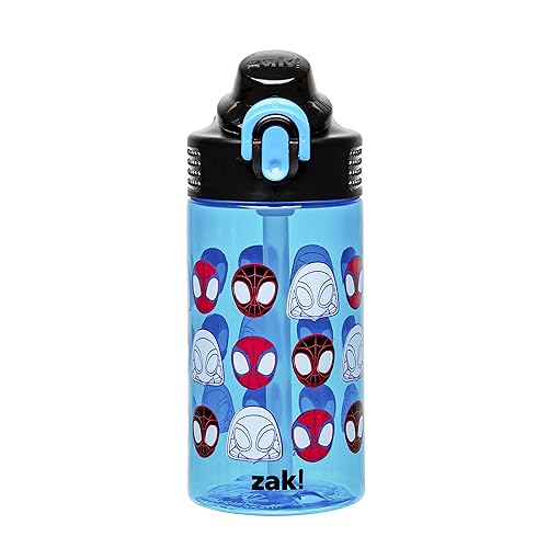 Zak Designs Marvel Spider-Man Sage Water Bottle For School or Travel, 16oz Durable Plastic Water Bottle With Straw, Handle, and Leak-Proof, Pop-Up Spout Cover (Spidey and His Amazing Friends)