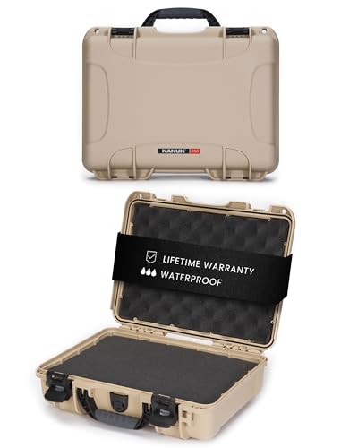 Image of NANUK 910 Hard Case with Customizable Cubed Foam, IP67 Waterproof & Crushproof, Rugged Construction for Ultimate Protection, Made in North America - Tan (14.3 inch x 11.1 inch x 4.7 inch)