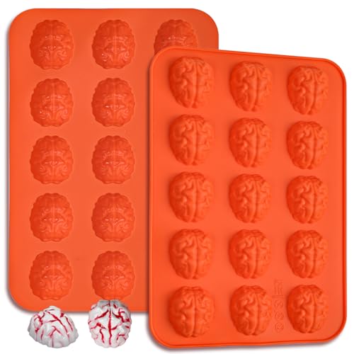Webake Brain Chocolate Moulds Silicone 2 Pcs 15 Cavity Halloween Brain Moulds Candy Mould Baking Mould for Chocolate, Cupcake Decorating, Gummy