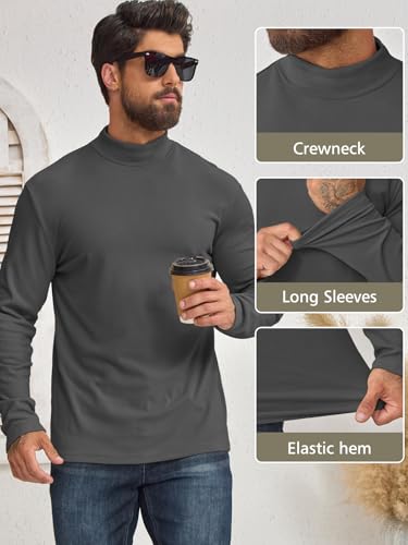 Camiseta Cuello Alto Hombre Termica Forro Polar Interior Elástica Slim Fit de Manga Larga Jersey Hombre Invierno Frío y Uso Diario Gris L