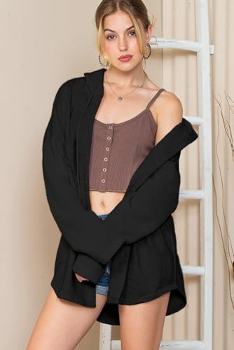 Image of SHEWIN Women Oversized Hooded Sweatshirt Loose Fit Casual Button Hoodies with Pocket 2026