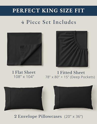 Image of LANE LINEN 100% Organic Cotton Bed Sheets King Size, Soft & Comfy Fully Elasticized Percale Bedding Sheets & Pillowcase Set, Low Pilling Machine Washable King Sheet- Black Sheets