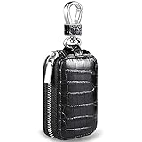 DC Car Key Case Genuine Leather Keychain Bag for Automotive Remote Keys (Black Single Case)