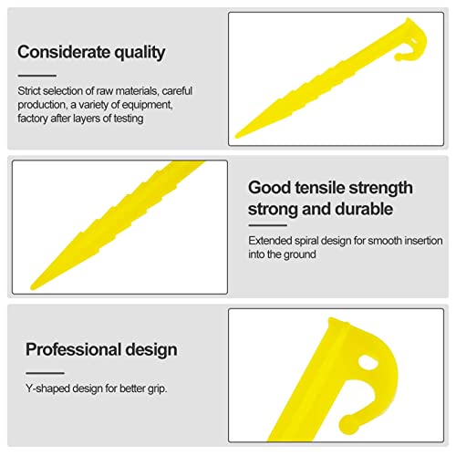 20 PCS Plastic Tent Stakes, 5.7 Inch Heavy Duty Spiral Serrated Integrated Bend & Break Resistant Tent Pegs,Lightweight Easy Insert Tent Nails for Outdoor Camping Garden Net Beach Tarp Awning，Yellow - image 3