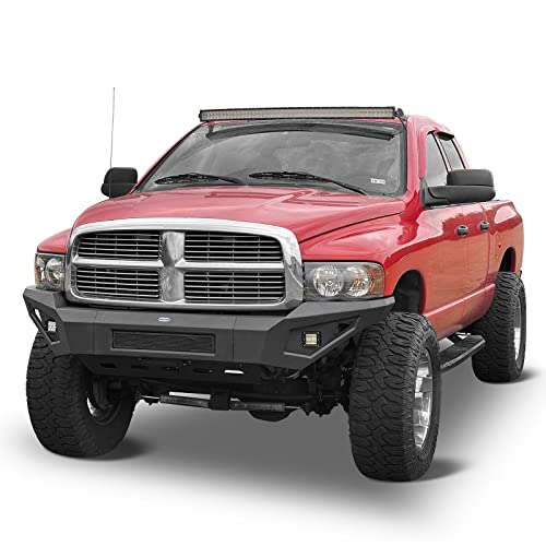 U-Box Ram 2500 3500 Front Bumper + Rear Bumpers W/Skid Plate & Led Lights Compatible With Dodge Ram 2500 3500 2003 2004 2005 Pickup Trucks Texture Steel Bumper Combo #TOP2