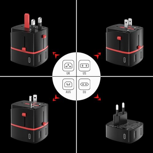 Image of Goldmedal Voltup Universal Travel Adapter with 2 Type-C & 2 Type-A USB Ports | PD Fast Charging Support | | Compatible with Multiple Plug Types | Perfect for International Travel | (Black)